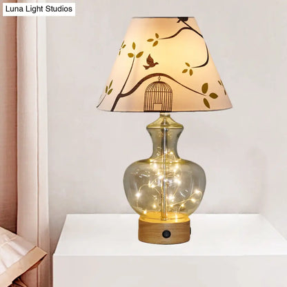 Contemporary Clear Glass Urn Night Lamp with Cone Fabric Shade - Ideal 1-Bulb Table Light for Bedroom