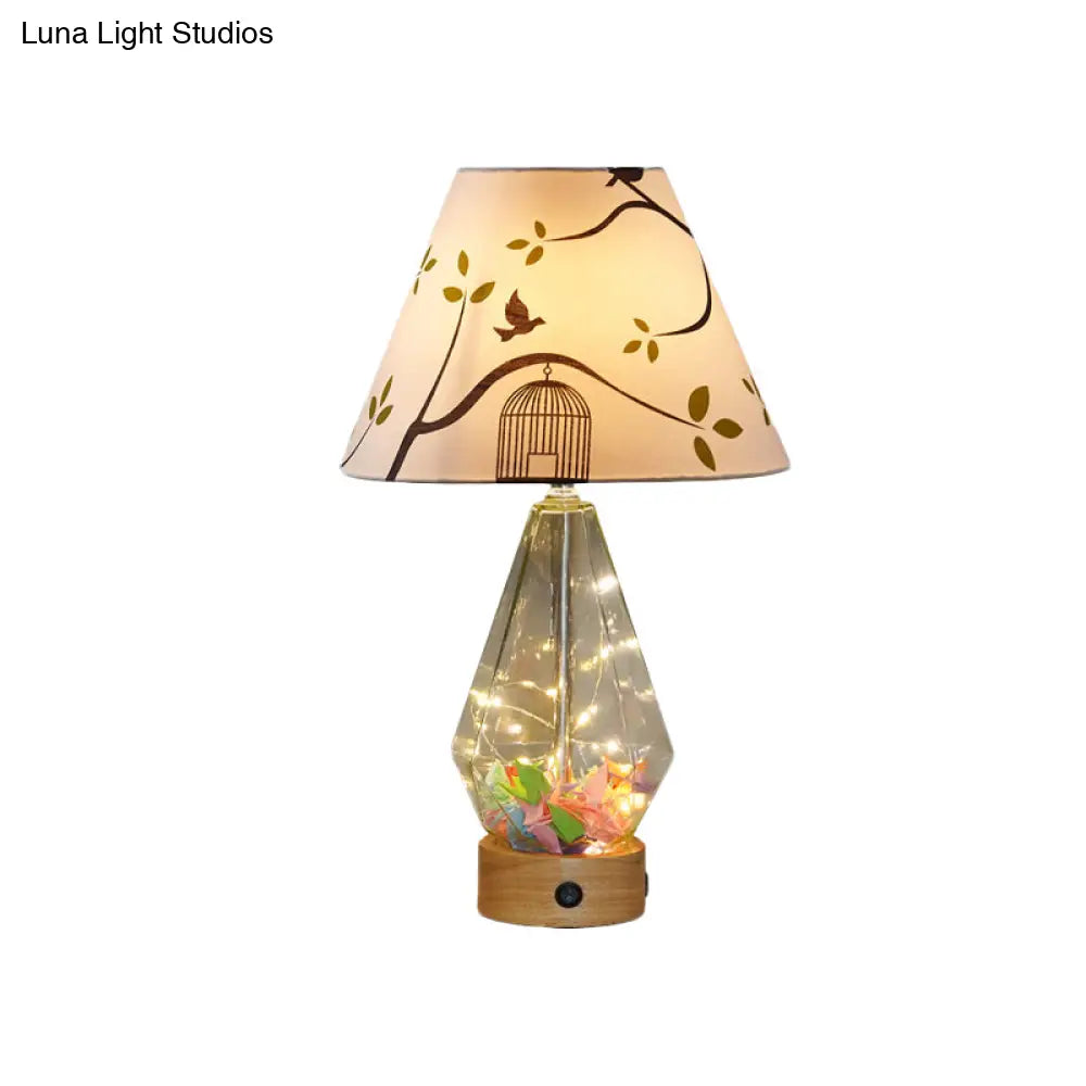 Contemporary Clear Glass Urn Night Lamp with Cone Fabric Shade - Ideal 1-Bulb Table Light for Bedroom