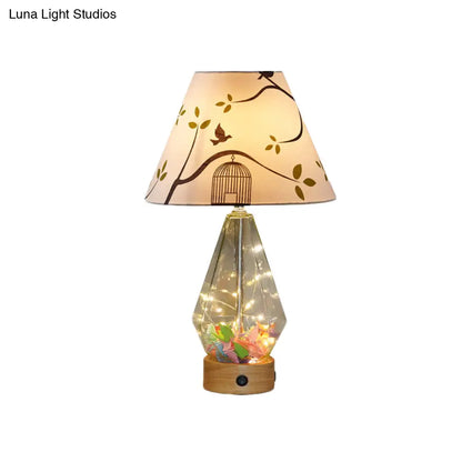 Contemporary Clear Glass Urn Night Lamp with Cone Fabric Shade - Ideal 1-Bulb Table Light for Bedroom