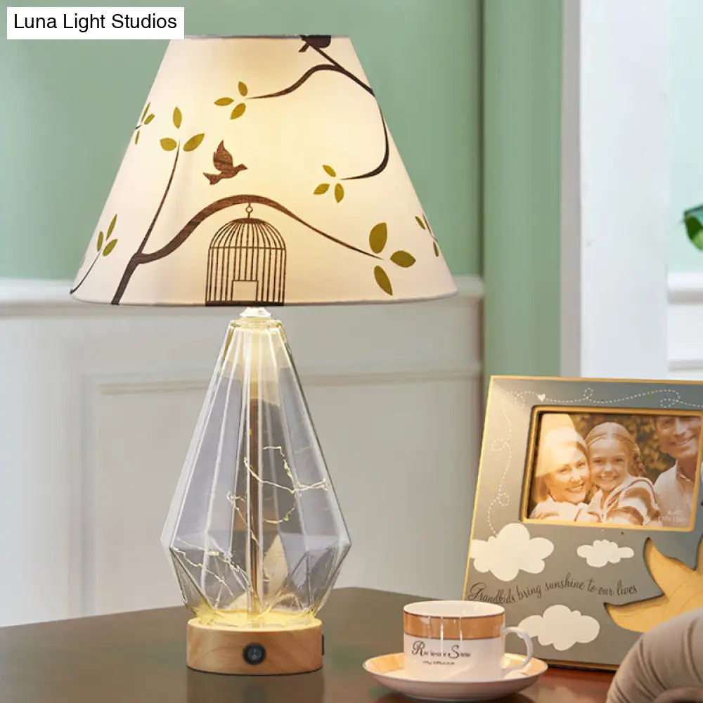 Contemporary Clear Glass Urn Night Lamp with Cone Fabric Shade - Ideal 1-Bulb Table Light for Bedroom