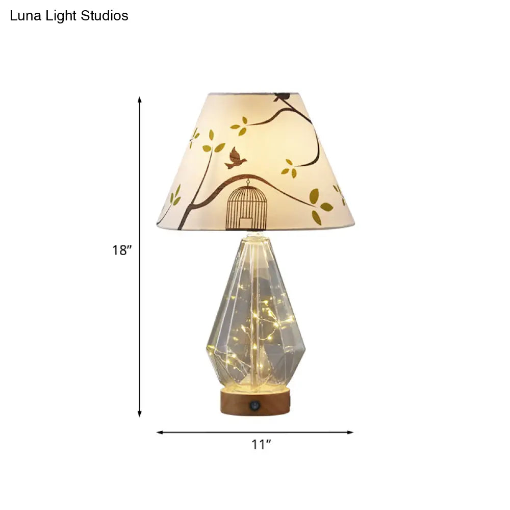 Contemporary Clear Glass Urn Night Lamp with Cone Fabric Shade - Ideal 1-Bulb Table Light for Bedroom