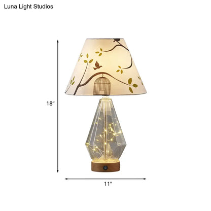 Contemporary Clear Glass Urn Night Lamp with Cone Fabric Shade - Ideal 1-Bulb Table Light for Bedroom