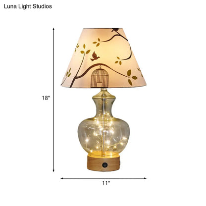 Contemporary Clear Glass Urn Night Lamp with Cone Fabric Shade - Ideal 1-Bulb Table Light for Bedroom