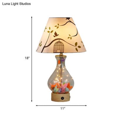 Contemporary Clear Glass Urn Night Lamp with Cone Fabric Shade - Ideal 1-Bulb Table Light for Bedroom