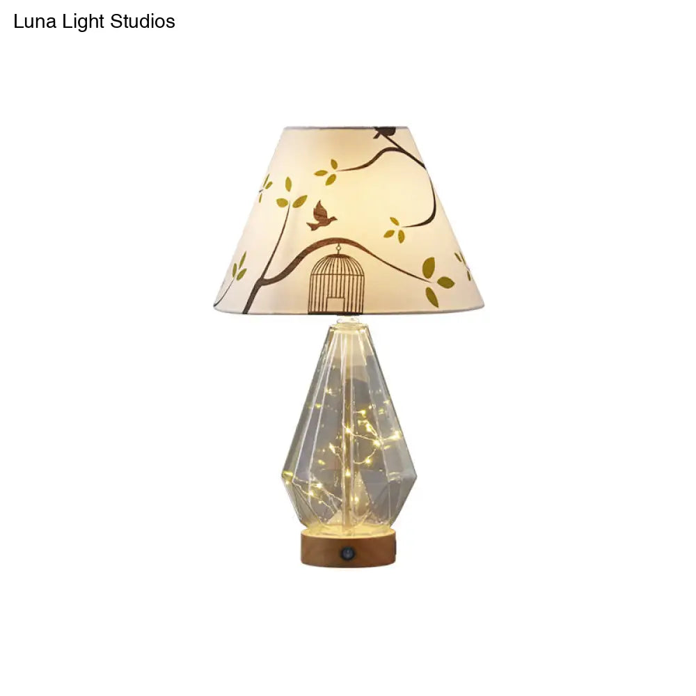 Contemporary Clear Glass Urn Night Lamp with Cone Fabric Shade - Ideal 1-Bulb Table Light for Bedroom