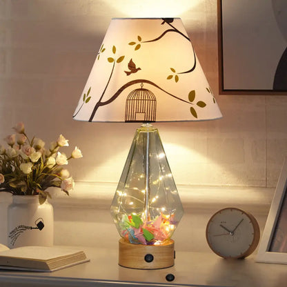 Contemporary Clear Glass Urn Night Lamp with Cone Fabric Shade - Ideal 1-Bulb Table Light for Bedroom