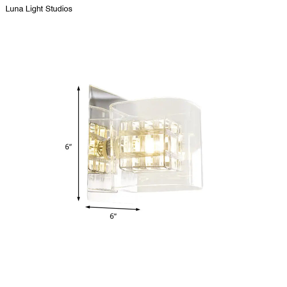 DecorBites™ DecorBites™ Contemporary Clear Glass Wall Sconce with Chrome Inner Wire Shade - Ideal for Corridors - 1 Light Wall Lamp