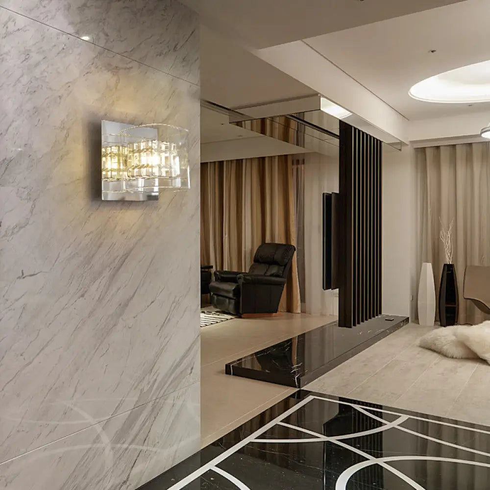 DecorBites™ DecorBites™ Contemporary Clear Glass Wall Sconce with Chrome Inner Wire Shade - Ideal for Corridors - 1 Light Wall Lamp