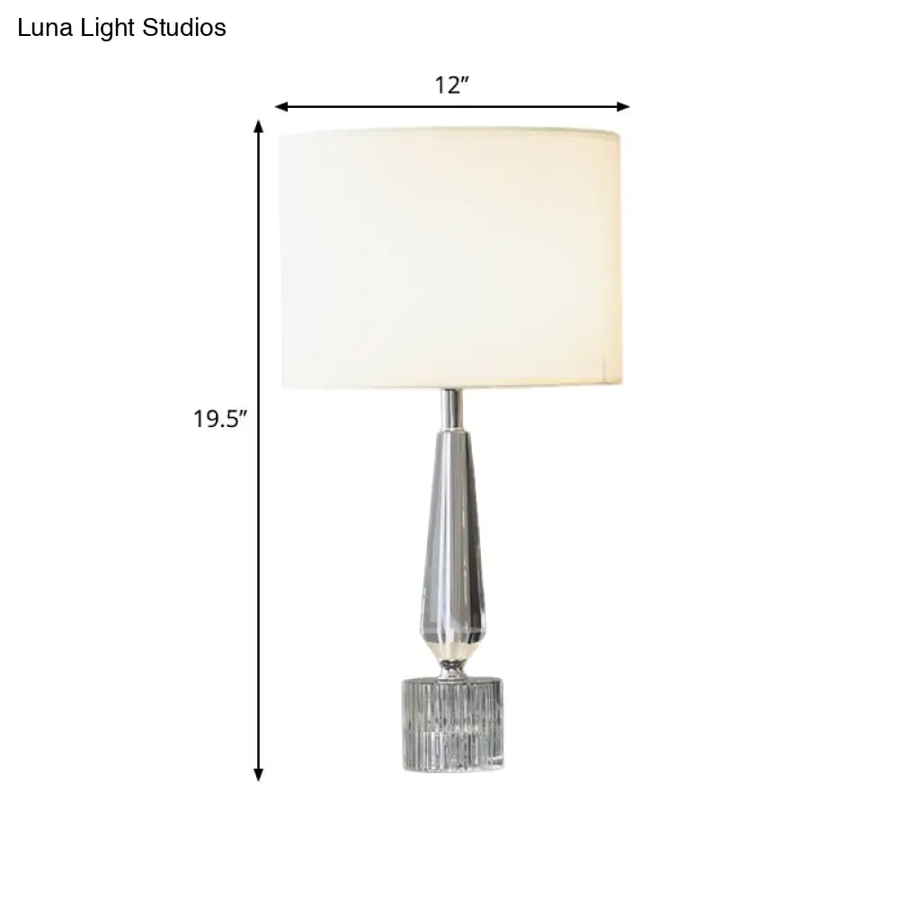 Contemporary Clear K9 Crystal Drum Table Lamp - White Night Lighting for Living Room