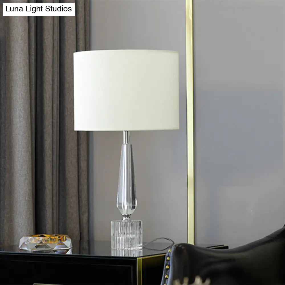 Contemporary Clear K9 Crystal Drum Table Lamp - White Night Lighting for Living Room