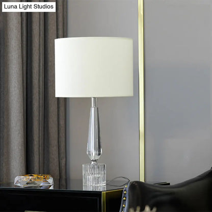 Contemporary Clear K9 Crystal Drum Table Lamp - White Night Lighting for Living Room