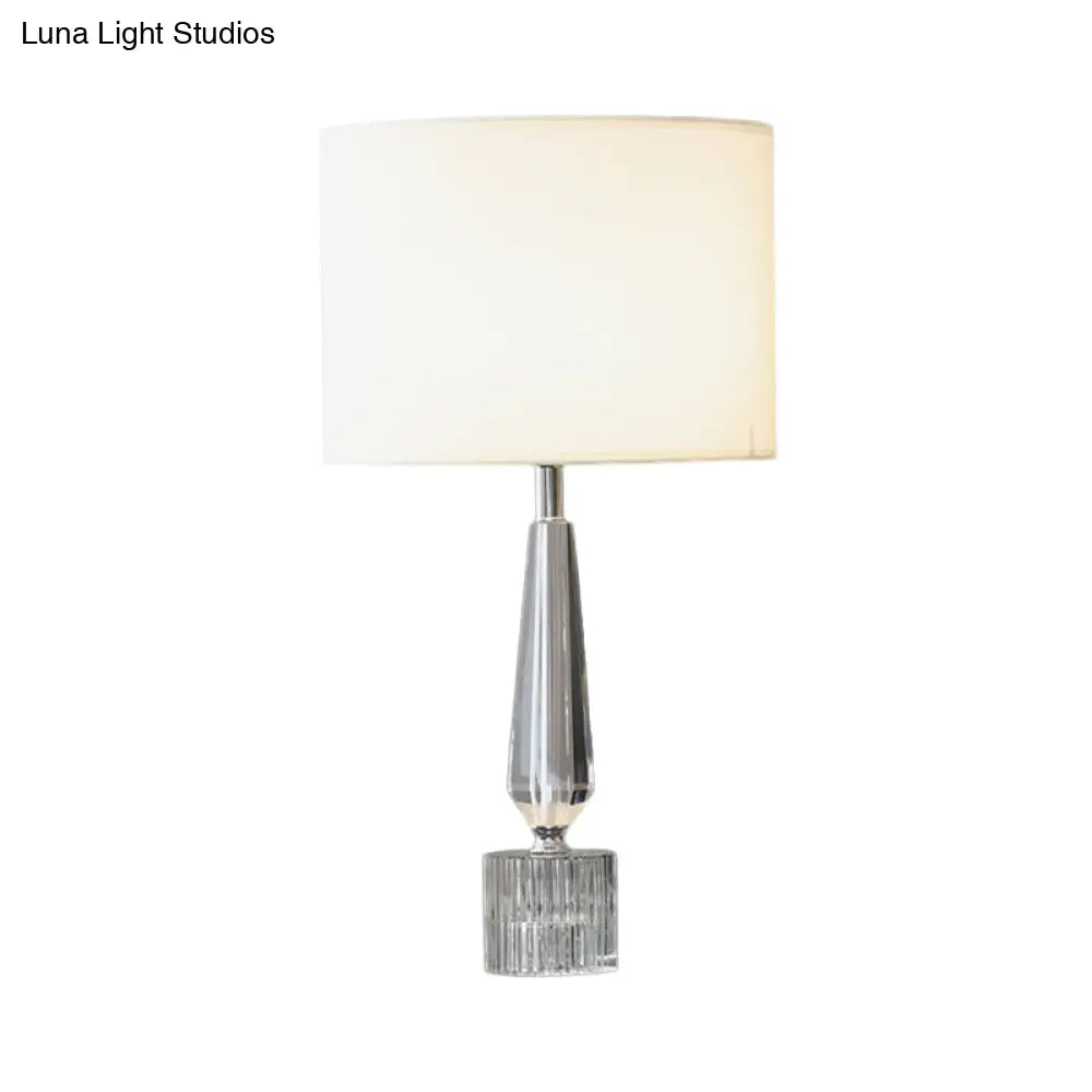 Contemporary Clear K9 Crystal Drum Table Lamp - White Night Lighting for Living Room