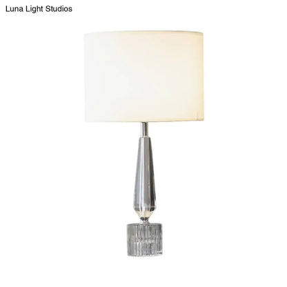 Contemporary Clear K9 Crystal Drum Table Lamp - White Night Lighting for Living Room