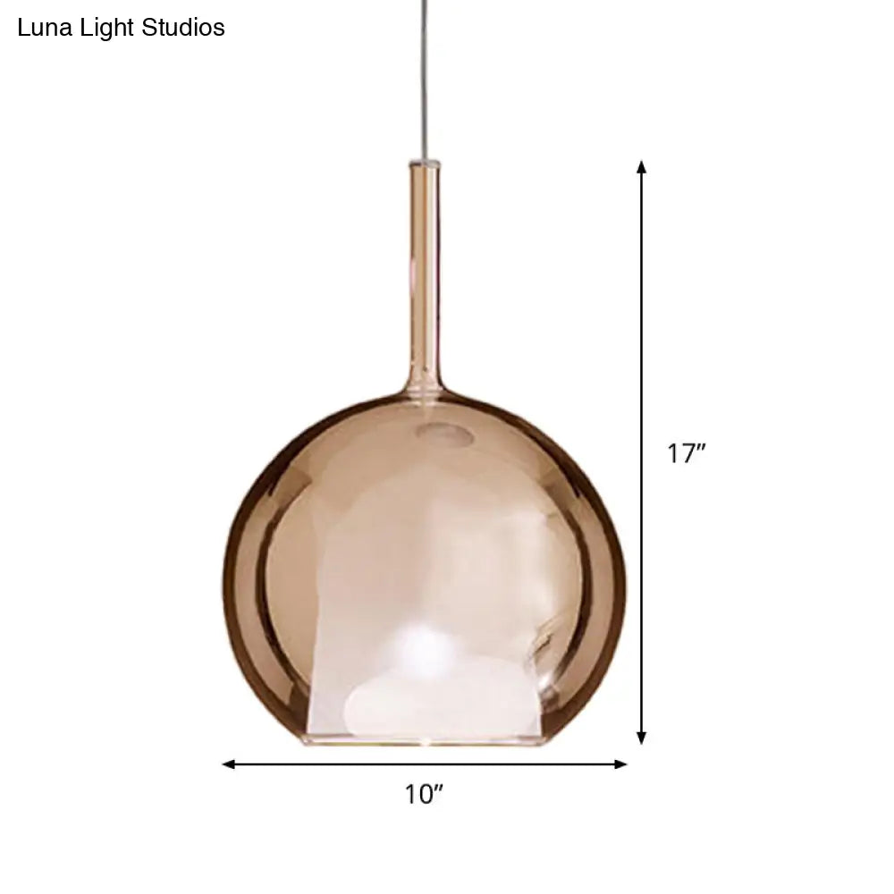 Contemporary Cognac Glass Globe Pendant Light Fixture – Dining Room Hanging Light Kit, 6"/8"/10" Wide