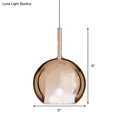 Contemporary Cognac Glass Globe Pendant Light Fixture – Dining Room Hanging Light Kit, 6"/8"/10" Wide