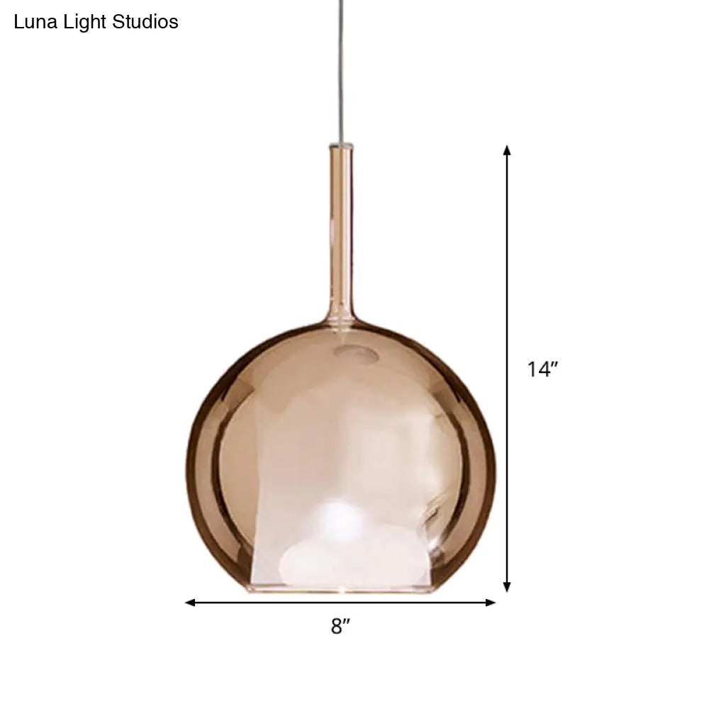 Contemporary Cognac Glass Globe Pendant Light Fixture – Dining Room Hanging Light Kit, 6"/8"/10" Wide