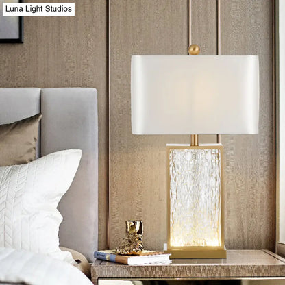 Contemporary Colored Glaze Table Lamp - White Fabric Nightstand Light