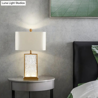 Contemporary Colored Glaze Table Lamp - White Fabric Nightstand Light