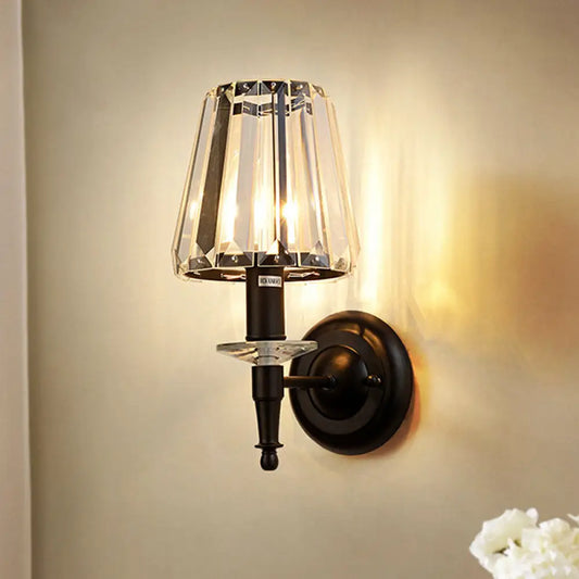 DecorBites™ DecorBites™ Contemporary Cone Clear Crystal Wall Sconce - Black 1 Light Wall Lamp