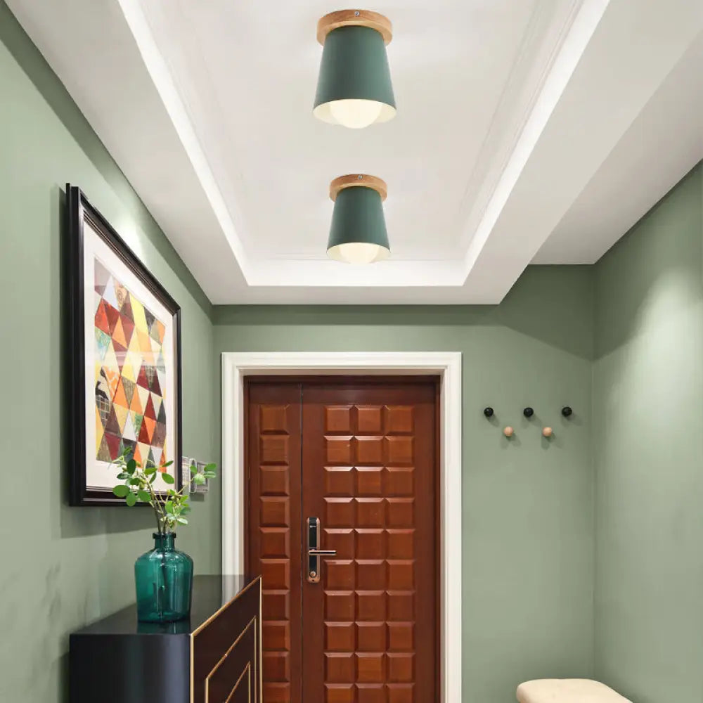 DecorBites™ DecorBites™ Contemporary Conical Ceiling Light, Gray/White/Green - Metal Flush Mount for Bedroom