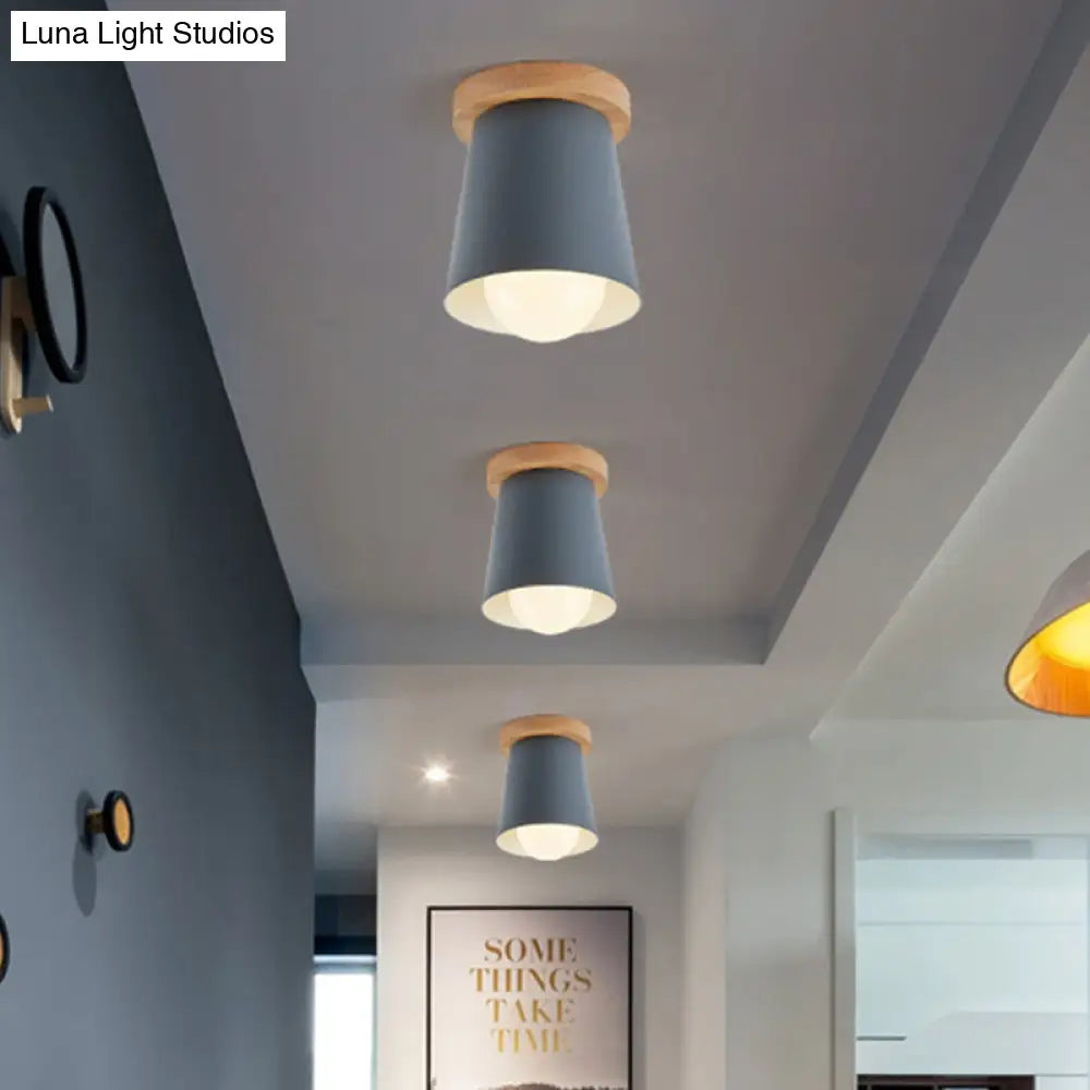 DecorBites™ DecorBites™ Contemporary Conical Ceiling Light, Gray/White/Green - Metal Flush Mount for Bedroom