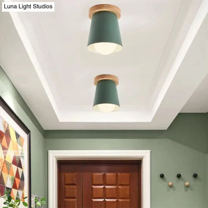 DecorBites™ DecorBites™ Contemporary Conical Ceiling Light, Gray/White/Green - Metal Flush Mount for Bedroom