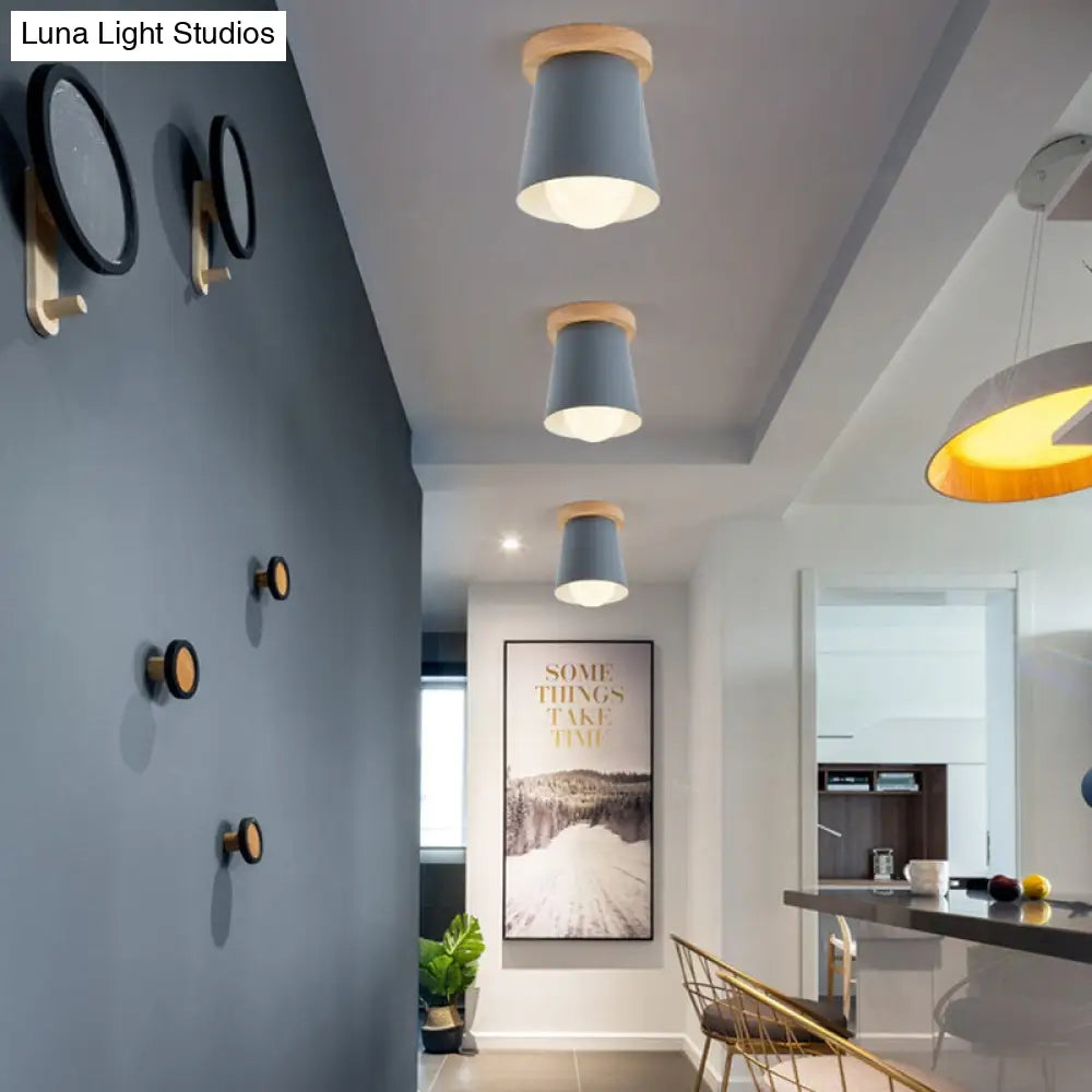 DecorBites™ DecorBites™ Contemporary Conical Ceiling Light, Gray/White/Green - Metal Flush Mount for Bedroom