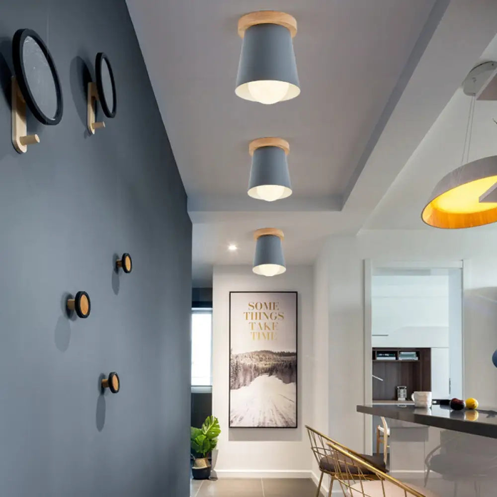 DecorBites™ DecorBites™ Contemporary Conical Ceiling Light, Gray/White/Green - Metal Flush Mount for Bedroom