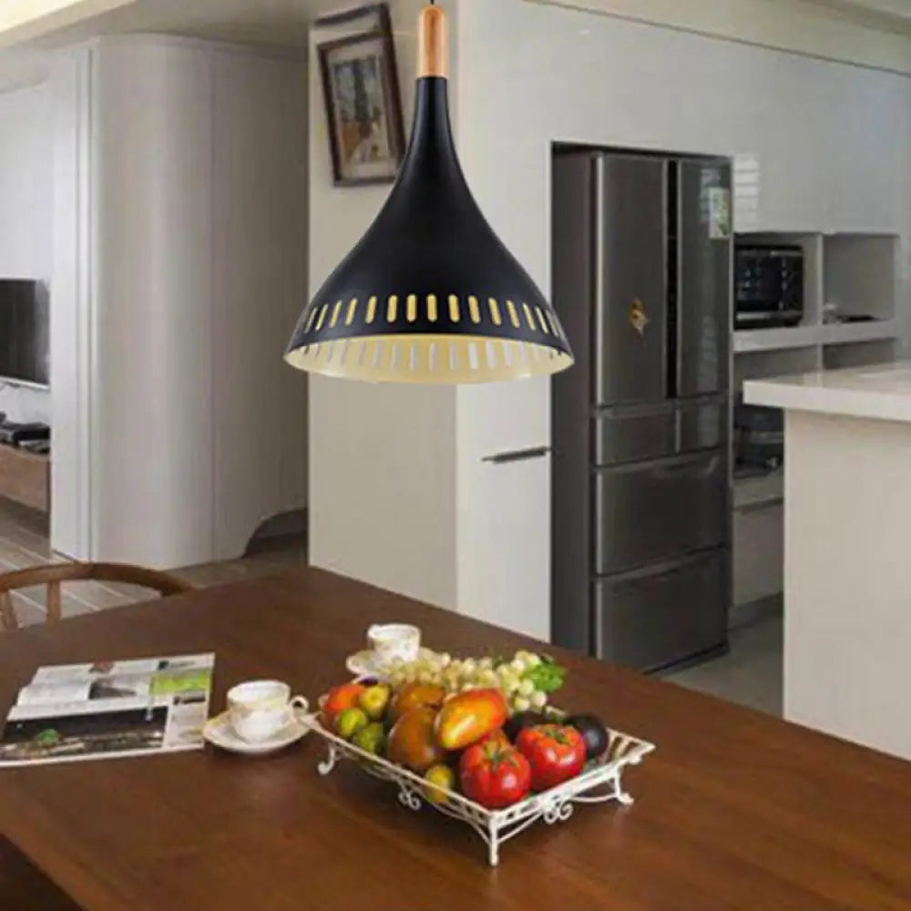 Contemporary Conical Metal Pendant Light - 1 Light, Black - 8"/12" Wide - Ideal for Dining Room