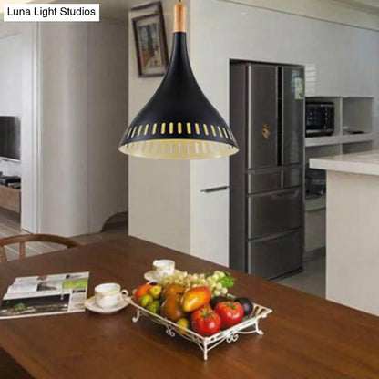 Contemporary Conical Metal Pendant Light - 1 Light, Black - 8"/12" Wide - Ideal for Dining Room