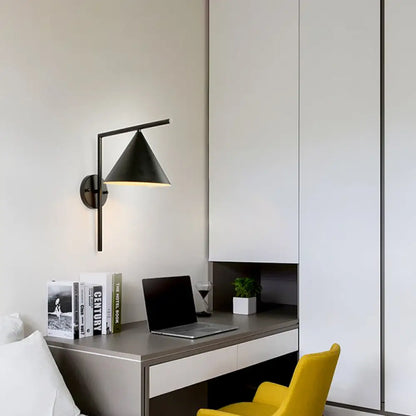 DecorBites™ DecorBites™ Contemporary Conical Metal Wall Sconce Light Fixture - 1 Light, Black/White/Gold, 8" W