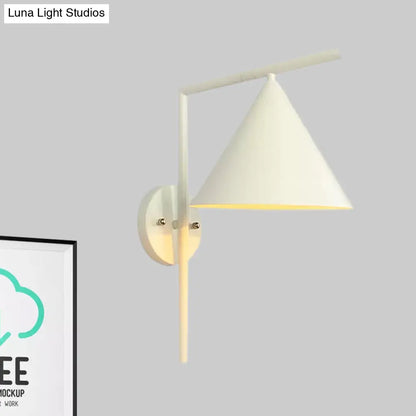 Contemporary Conical Metal Wall Sconce Light Fixture - 1 Light, Black/White/Gold, 8" W