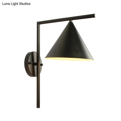 Contemporary Conical Metal Wall Sconce Light Fixture - 1 Light, Black/White/Gold, 8" W