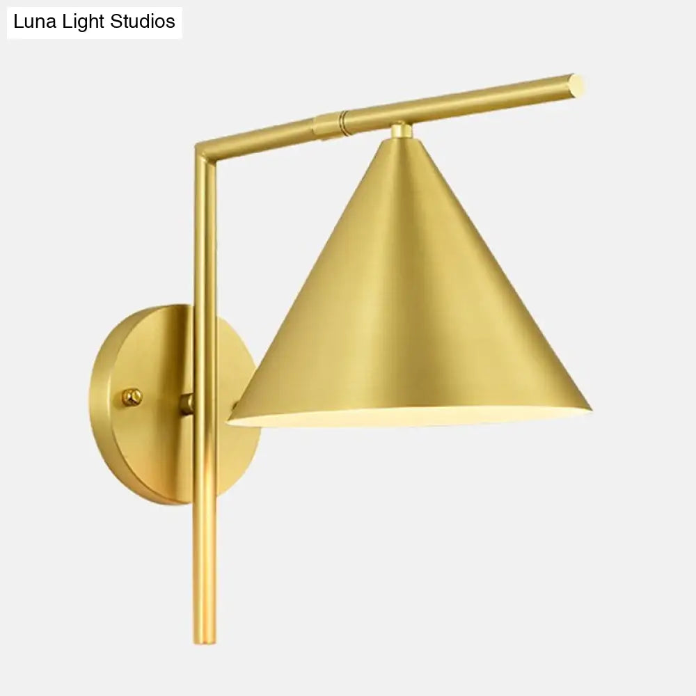 Contemporary Conical Metal Wall Sconce Light Fixture - 1 Light, Black/White/Gold, 8" W