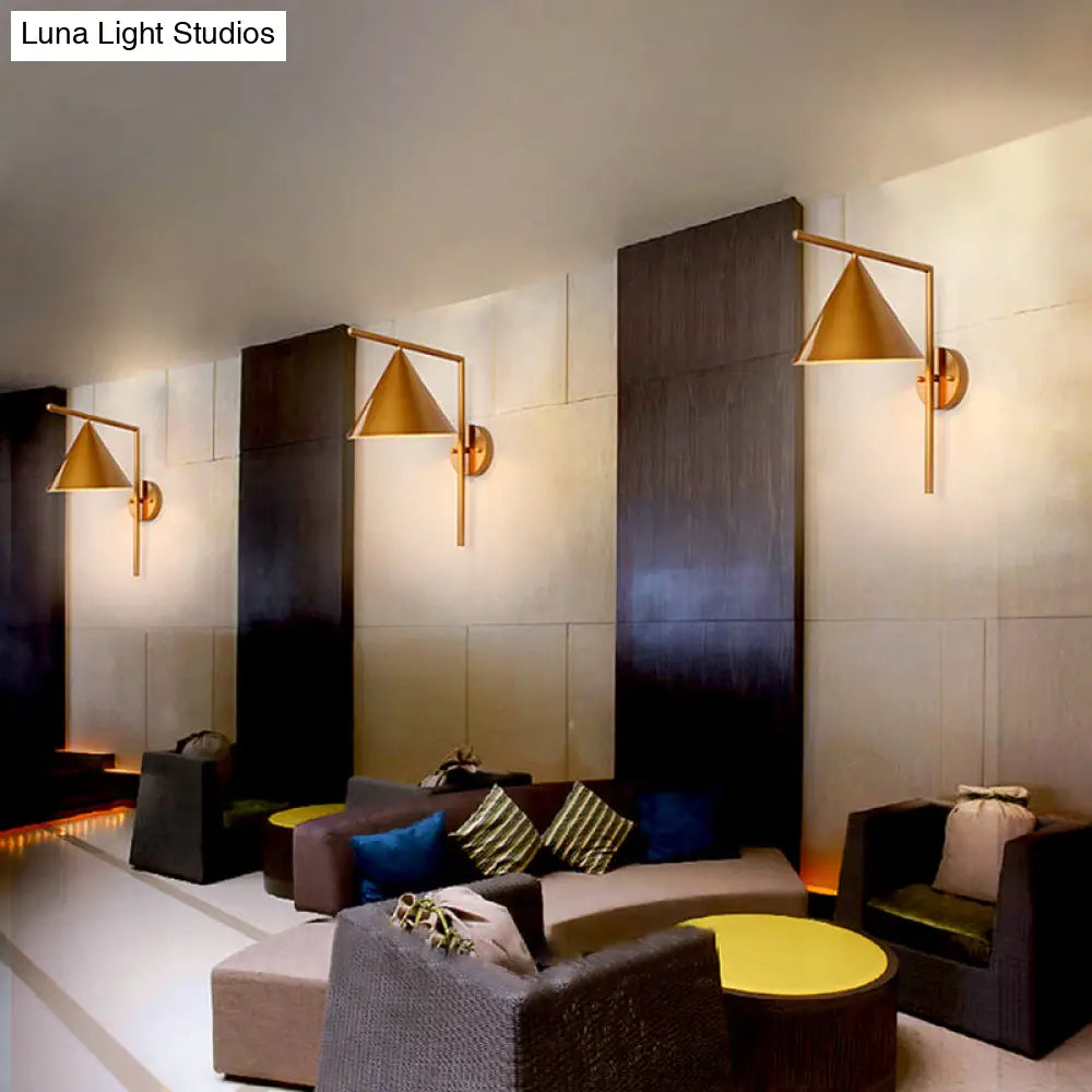 DecorBites™ DecorBites™ Contemporary Conical Metal Wall Sconce Light Fixture - 1 Light, Black/White/Gold, 8" W