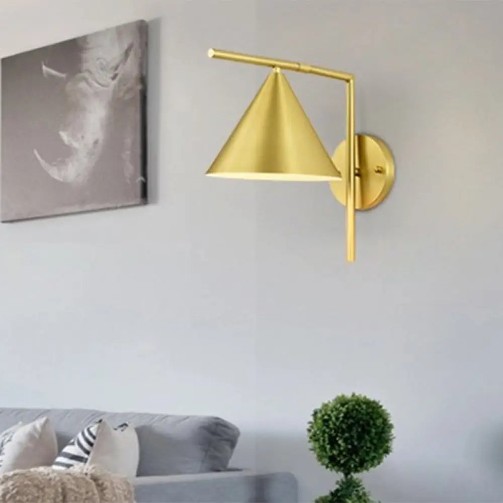 Contemporary Conical Metal Wall Sconce Light Fixture - 1 Light, Black/White/Gold, 8" W