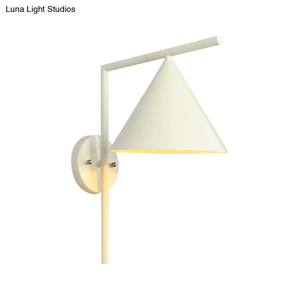 Contemporary Conical Metal Wall Sconce Light Fixture - 1 Light, Black/White/Gold, 8" W