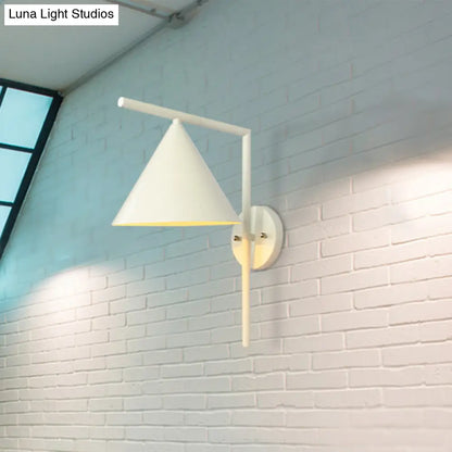 Contemporary Conical Metal Wall Sconce Light Fixture - 1 Light, Black/White/Gold, 8" W