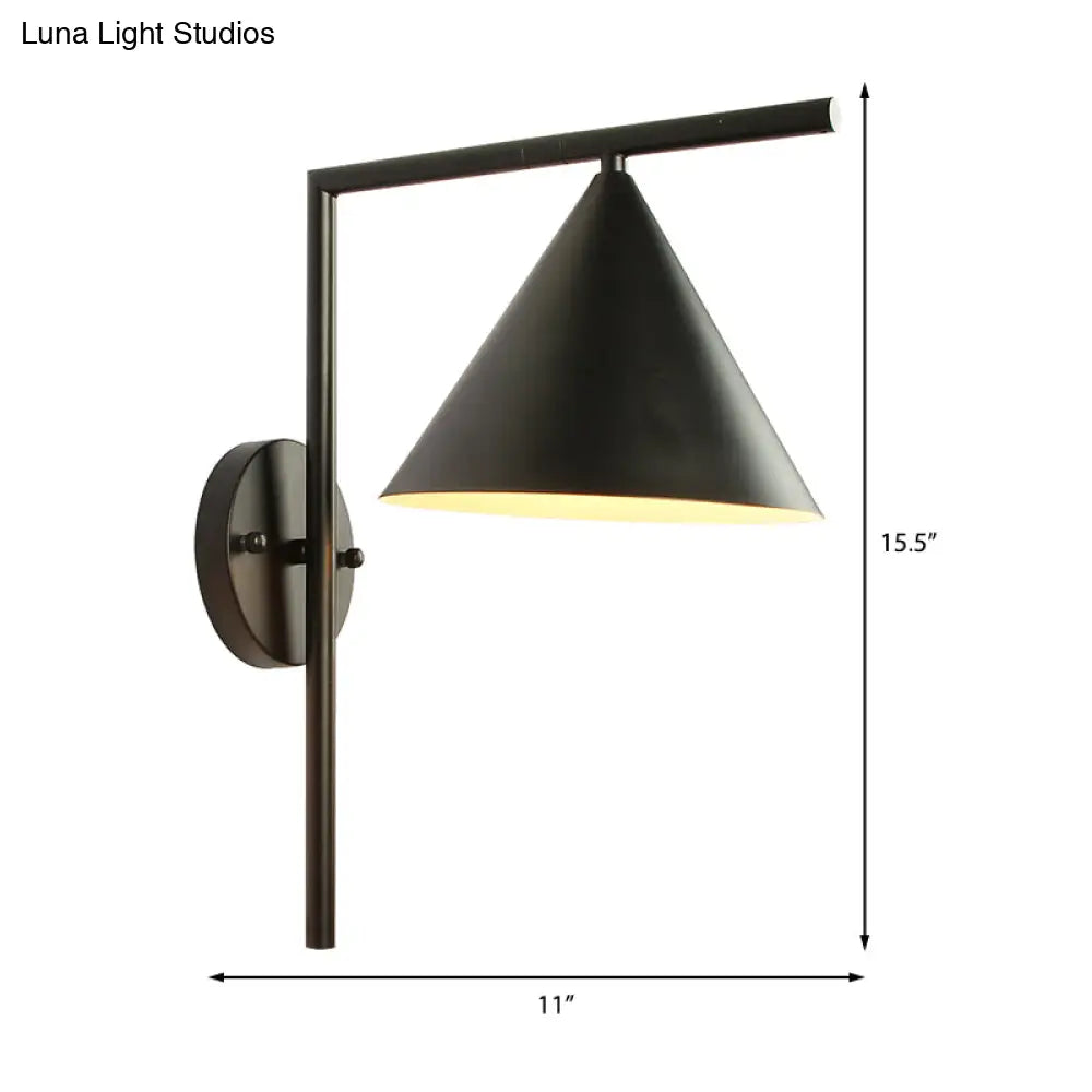 Contemporary Conical Metal Wall Sconce Light Fixture - 1 Light, Black/White/Gold, 8" W