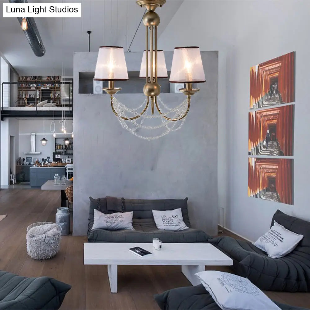 Lámpara de araña colgante cónica contemporánea - Tela, latón, cuentas de cristal - 3/6 bombillas - 53/71 cm de ancho