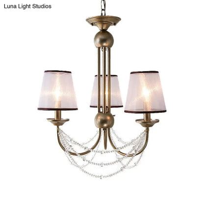 Lámpara de araña colgante cónica contemporánea - Tela, latón, cuentas de cristal - 3/6 bombillas - 53/71 cm de ancho