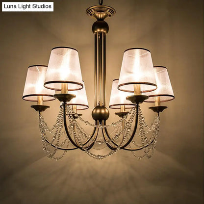 Lámpara de araña colgante cónica contemporánea - Tela, latón, cuentas de cristal - 3/6 bombillas - 53/71 cm de ancho