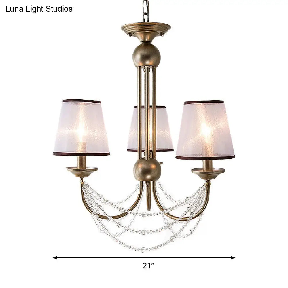 Lámpara de araña colgante cónica contemporánea - Tela, latón, cuentas de cristal - 3/6 bombillas - 53/71 cm de ancho