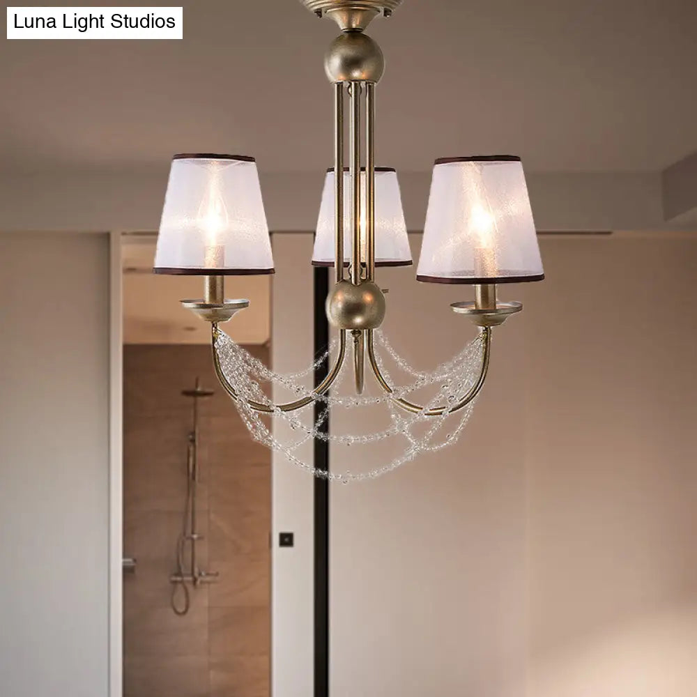 Lámpara de araña colgante cónica contemporánea - Tela, latón, cuentas de cristal - 3/6 bombillas - 53/71 cm de ancho