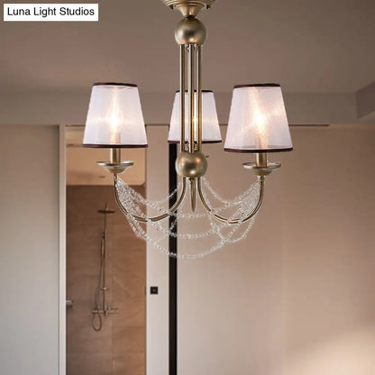 Lámpara de araña colgante cónica contemporánea - Tela, latón, cuentas de cristal - 3/6 bombillas - 53/71 cm de ancho