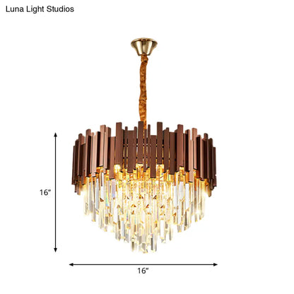 Contemporary Copper Finish Chandelier with Clear Crystal Draping and 4 Bulbs - Pendant Suspension Light
