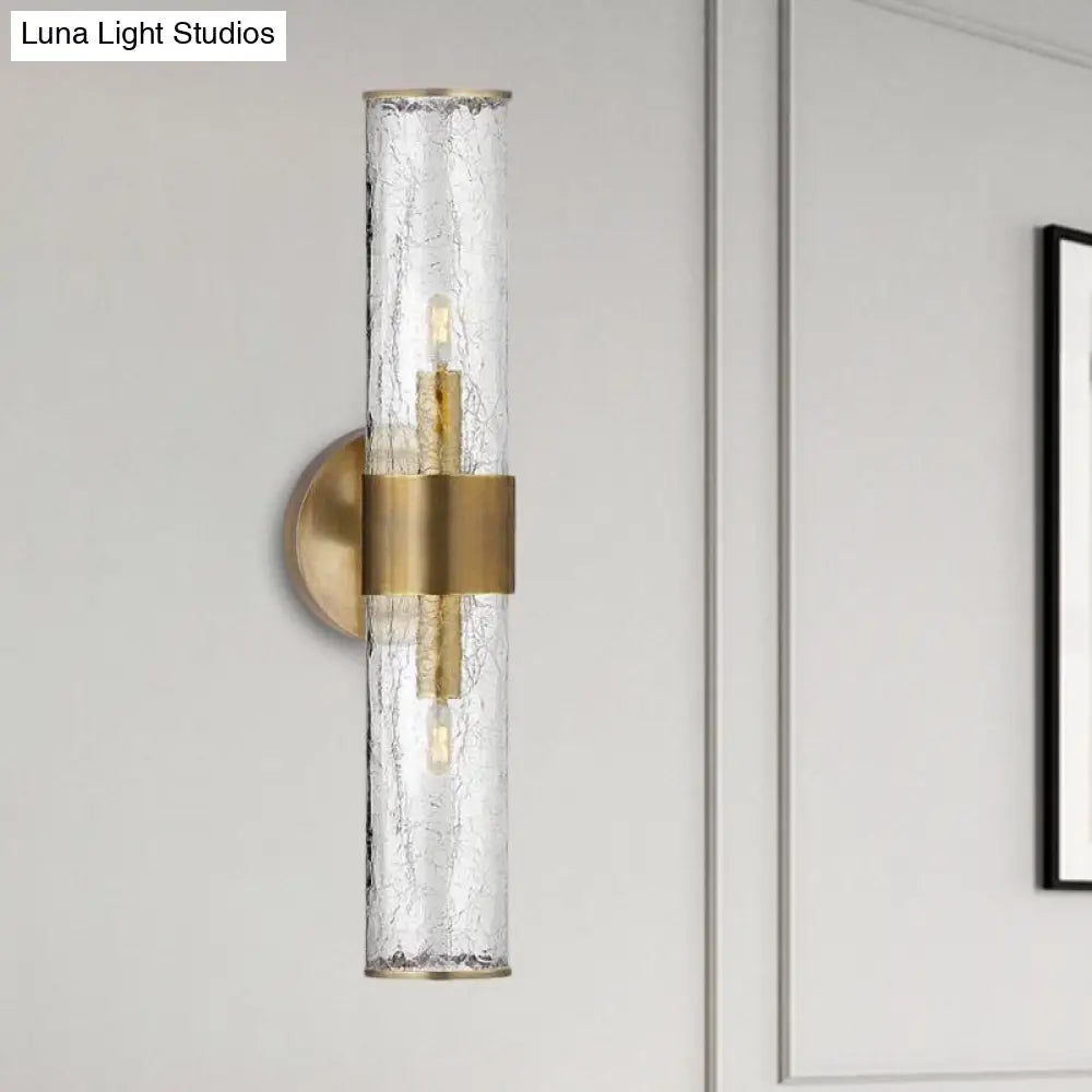 DecorBites™ DecorBites™ Contemporary Crackle Glass Wall Mounted Lighting: 2 Bulb Cylindrical Sconce in Brass