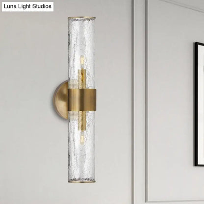 DecorBites™ DecorBites™ Contemporary Crackle Glass Wall Mounted Lighting: 2 Bulb Cylindrical Sconce in Brass