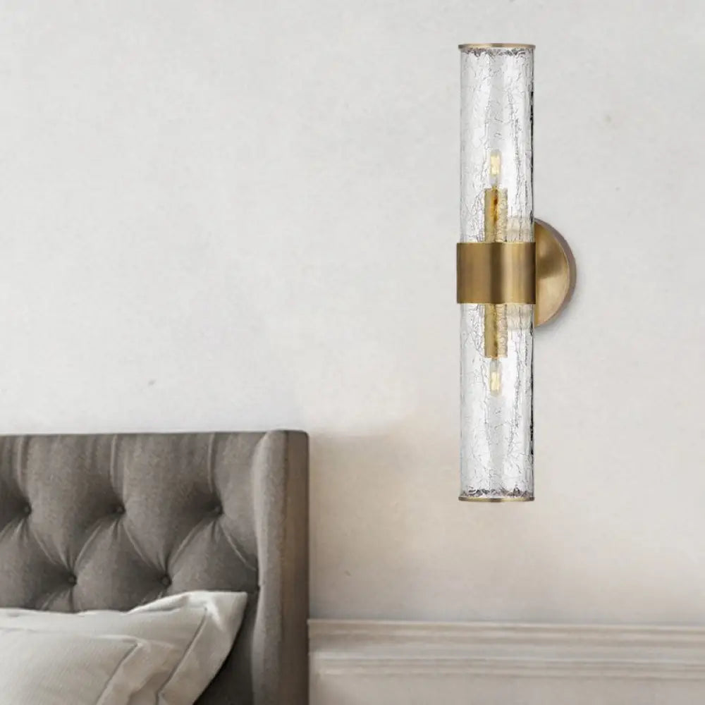 DecorBites™ DecorBites™ Contemporary Crackle Glass Wall Mounted Lighting: 2 Bulb Cylindrical Sconce in Brass