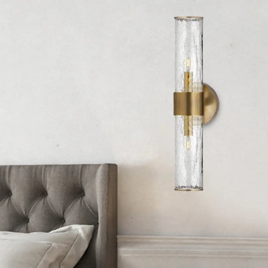 DecorBites™ DecorBites™ Contemporary Crackle Glass Wall Mounted Lighting: 2 Bulb Cylindrical Sconce in Brass